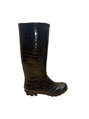 Wonder Women’s Black Croc Embossed Rubber Slip-Resistant Rain Boots Size 6